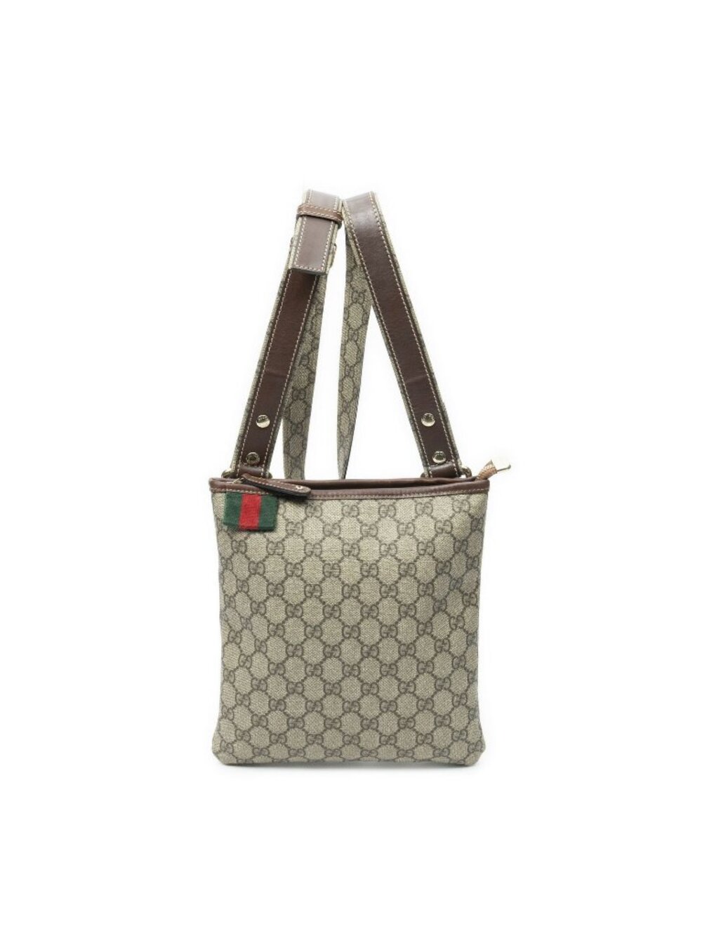 Gucci Web Small Flat Crossbody Brown Beige Supreme Canvas